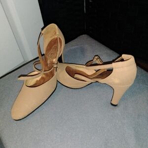 Easy Street Tan Heels with Chic Strap